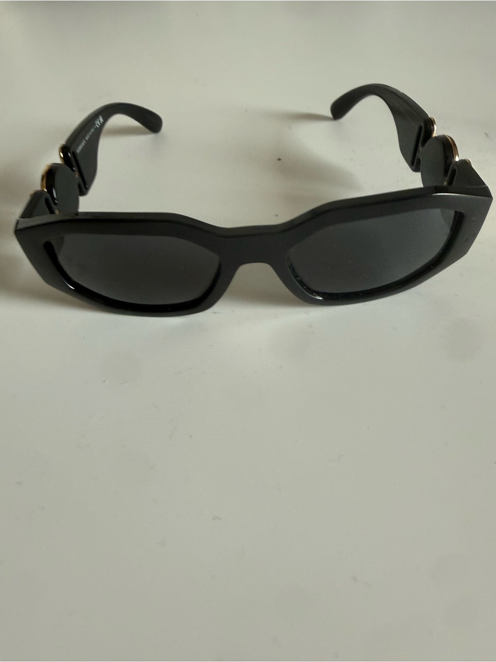 Versace Black Rectangular Sunglasses with Gold Accents